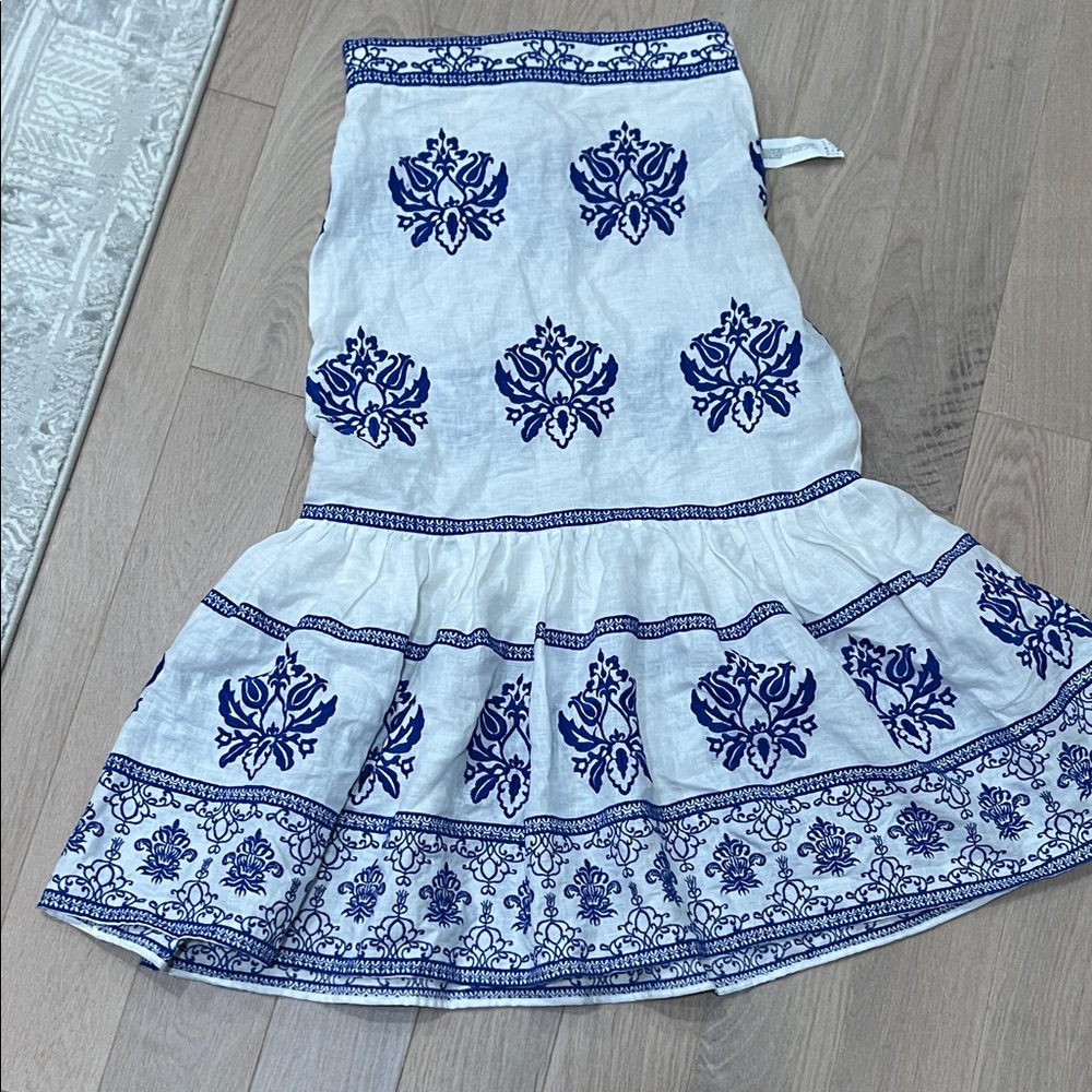 Zara Blue and White Floral Midi Skirt
